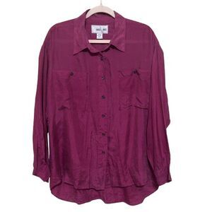 VTG Louise Paris Silk Button Up Shirt Women Medium Purple Oversized Washable